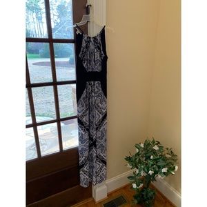 London Style Collection Women’s Maxi Formal Dress, XS, Blue and White Details